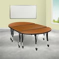 thumbnail image 1 of BizChair 3 Piece Mobile 76" Oval Wave Flexible Oak Thermal Laminate Activity Table Set - Height Adjustable Short Legs, 1 of 14