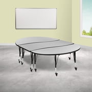 BizChair 3 Piece Mobile 86" Oval Wave Flexible Grey Thermal Laminate Activity Table Set - Height Adjustable Short Legs
