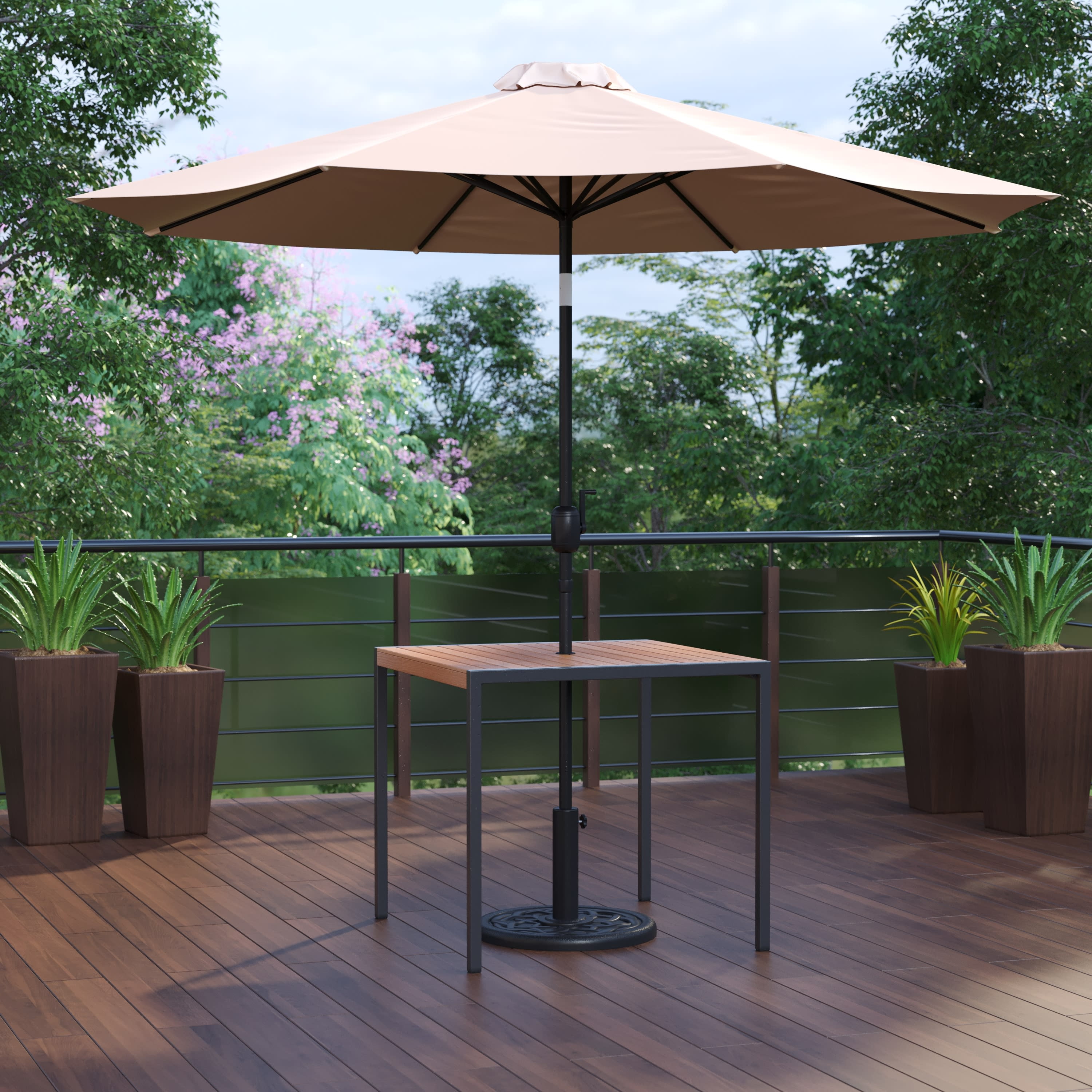 Teak outdoor dining set with umbrella hole deals