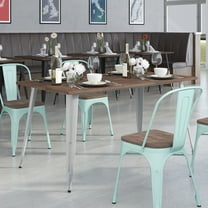 BizChair 30.25" x 60" Rectangular Silver Metal Indoor Table with Walnut Rustic Wood Top