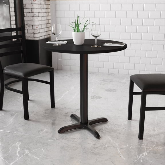 BizChair 30'' Round Black Laminate Table Top with 22'' x 22'' Table Height Base