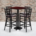 thumbnail image 1 of BizChair 30'' Square Mahogany Laminate Table Set with 4 Ladder Back Metal Barstools - Mahogany Wood Seat, 1 of 2