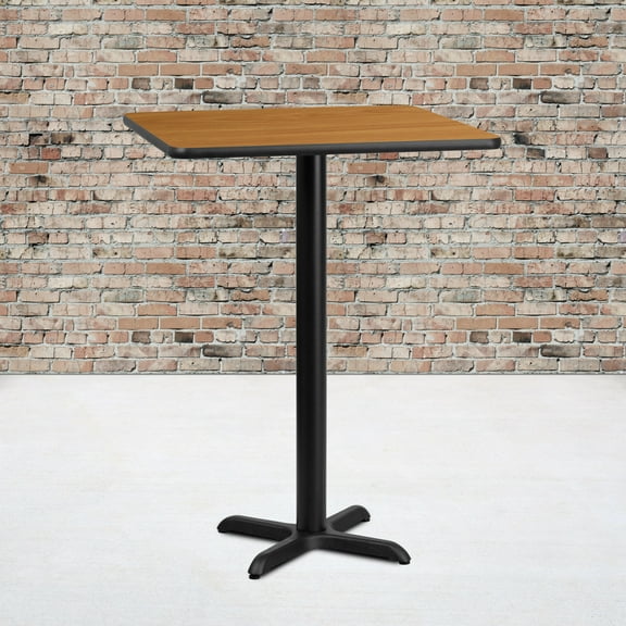 BizChair 30'' Square Natural Laminate Table Top with 22'' x 22'' Bar Height Table Base