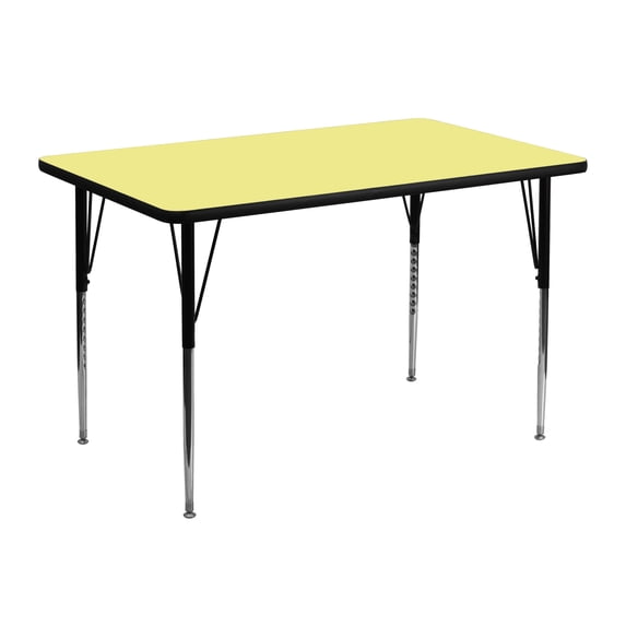 BizChair 30''W x 48''L Rectangular Yellow Thermal Laminate Activity Table - Standard Height Adjustable Legs