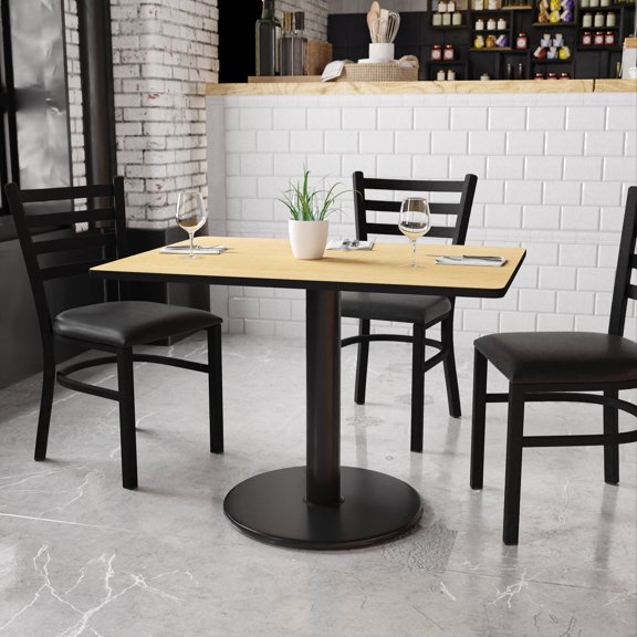 BizChair 30'' x 42'' Rectangular Natural Laminate Table Top with 24'' Round Table Height Base