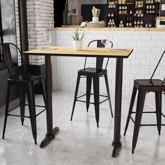 BizChair 30'' x 42'' Rectangular Natural Laminate Table Top with 5'' x 22'' Bar Height Table Bases