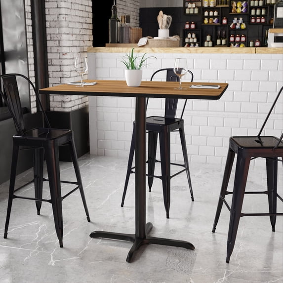 BizChair 30'' x 42'' Rectangular Walnut Laminate Table Top with 23.5'' x 29.5'' Bar Height Table Base