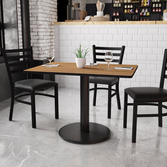 BizChair 30'' x 42'' Rectangular Walnut Laminate Table Top with 24'' Round Table Height Base