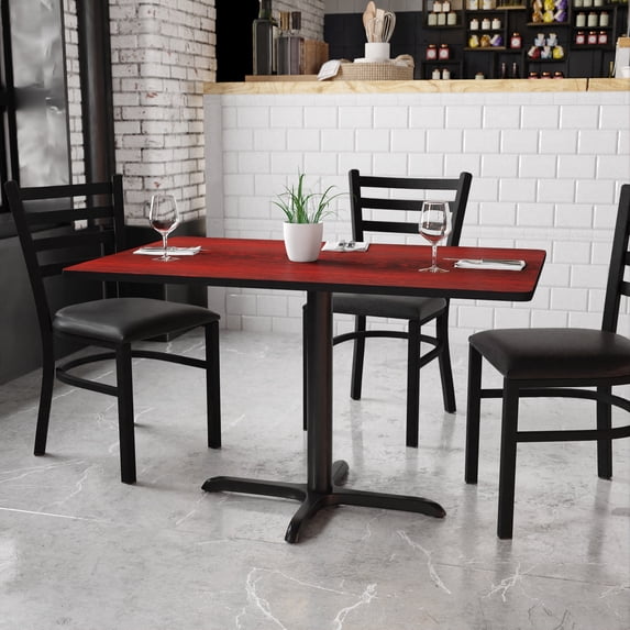 BizChair 30'' x 48'' Rectangular Mahogany Laminate Table Top with 23.5'' x 29.5'' Table Height Base