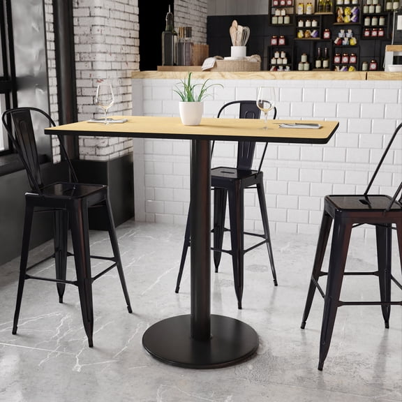 BizChair 30'' x 48'' Rectangular Natural Laminate Table Top with 24'' Round Bar Height Table Base