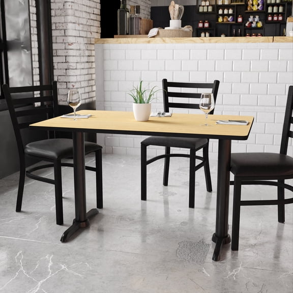 BizChair 30'' x 48'' Rectangular Natural Laminate Table Top with 5'' x 22'' Table Height Bases
