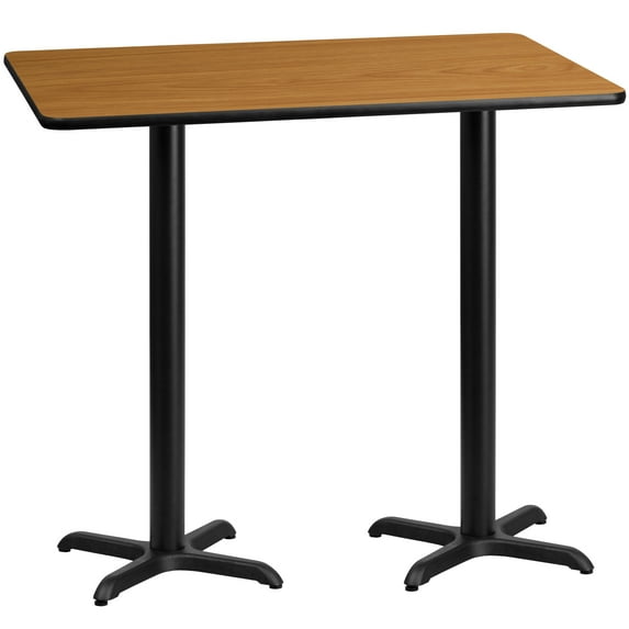 BizChair 30'' x 60'' Rectangular Natural Laminate Table Top with 22'' x 22'' Bar Height Table Bases