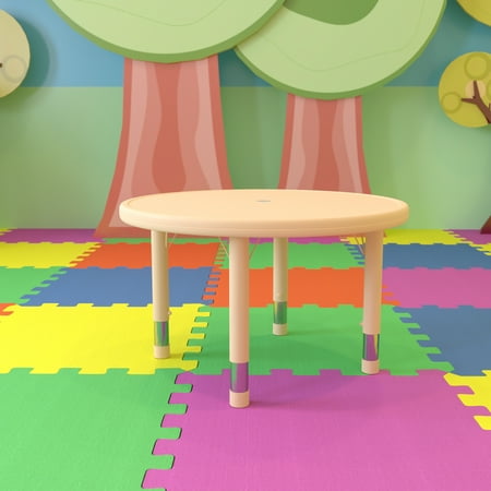 BizChair 33" Round Natural Plastic Height Adjustable Activity Table