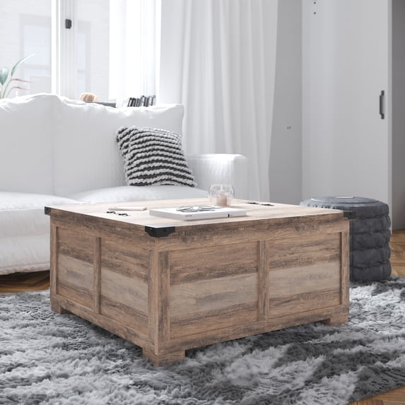 BizChair 35.75" Farmhouse Storage Coffee Table with Hinged Lift Top, Large Coffee Table with Hidden Storage, Gray Wash