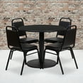 thumbnail image 1 of BizChair 36'' Round Black Laminate Table Set with Round Base and 4 Black Trapezoidal Back Banquet Chairs, 1 of 3