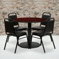 thumbnail image 1 of BizChair 36'' Round Mahogany Laminate Table Set with Round Base and 4 Black Trapezoidal Back Banquet Chairs, 1 of 3