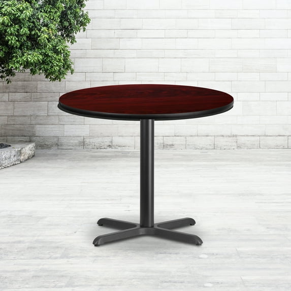 BizChair 36'' Round Mahogany Laminate Table Top with 30'' x 30'' Table Height Base