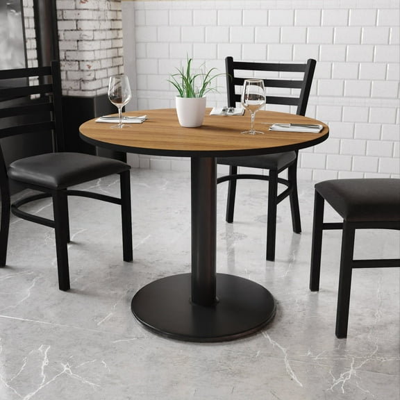 BizChair 36'' Round Walnut Laminate Table Top with 24'' Round Table Height Base