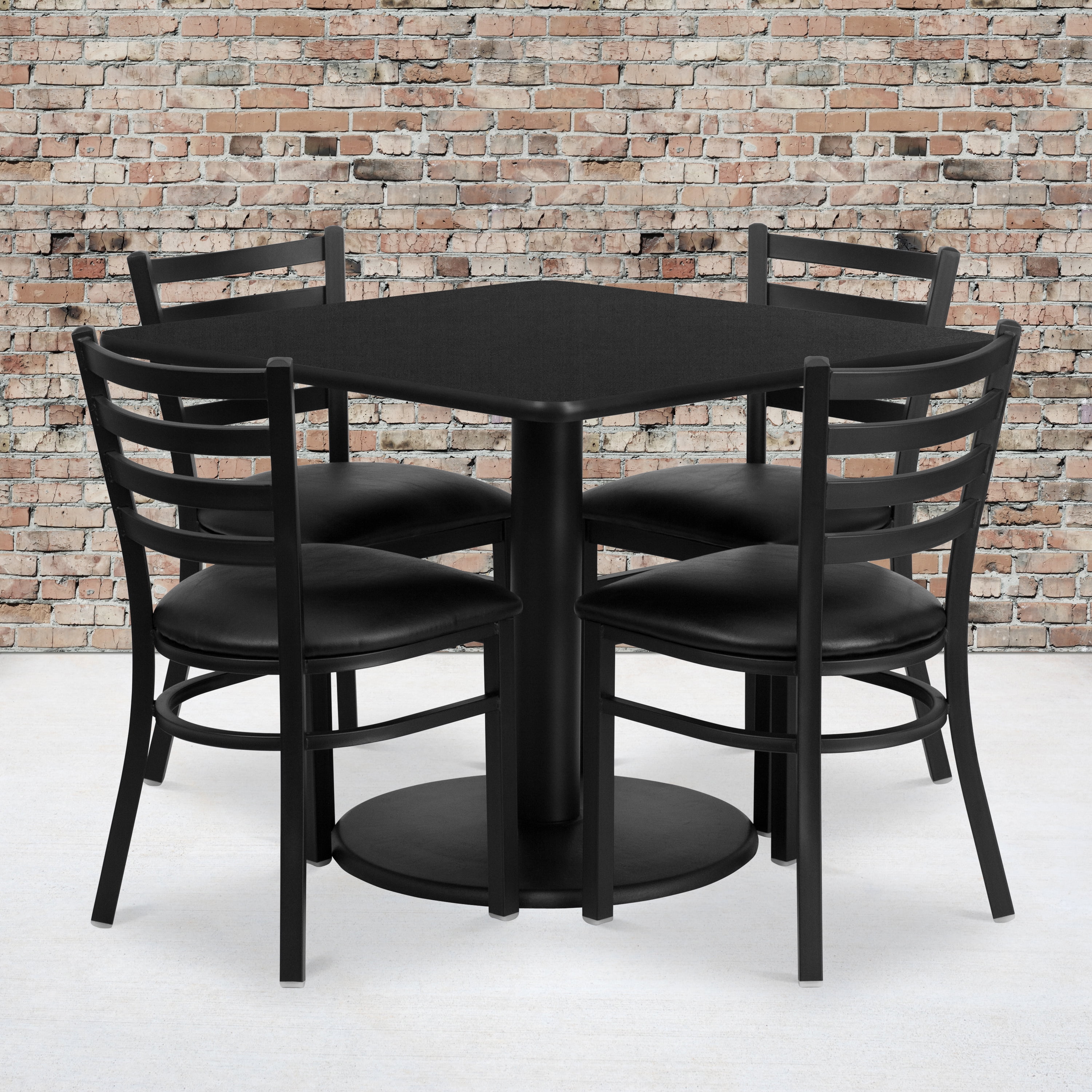 36'' Square Black Laminate Dining Table Set with 4 Metal Ladder Back Chairs