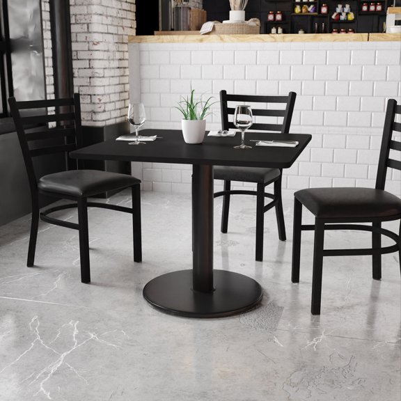 BizChair 36'' Square Black Laminate Table Top with 24'' Round Table Height Base