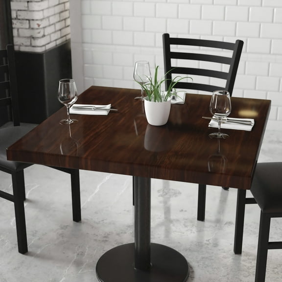 BizChair 36'' Square High-Gloss Walnut Resin Table Top with 2'' Thick Drop-Lip