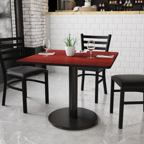 BizChair 36'' Square Mahogany Laminate Table Top with 24'' Round Table Height Base