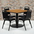 thumbnail image 1 of BizChair 36'' Square Natural Laminate Table Set with Round Base and 4 Black Trapezoidal Back Banquet Chairs, 1 of 3