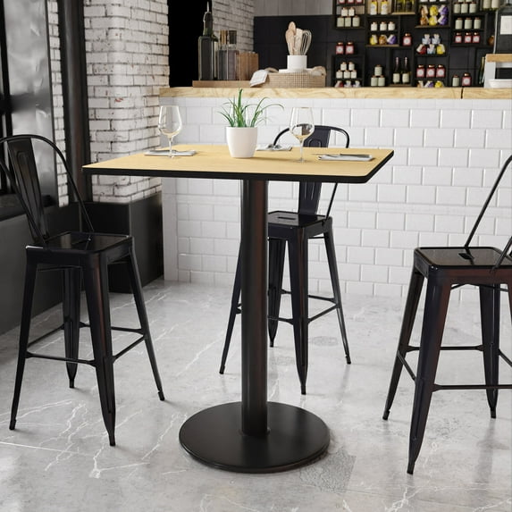 BizChair 36'' Square Natural Laminate Table Top with 24'' Round Bar Height Table Base