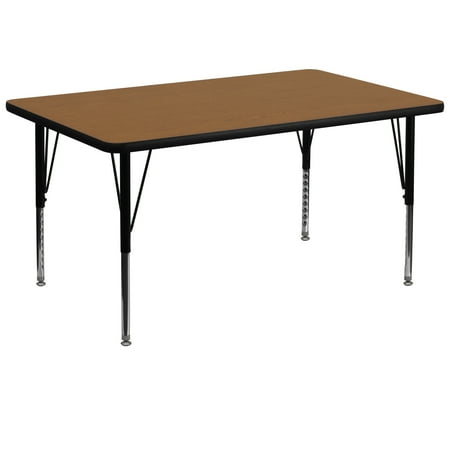 BizChair 36''W x 72''L Rectangular Oak Thermal Laminate Activity Table - Height Adjustable Short Legs