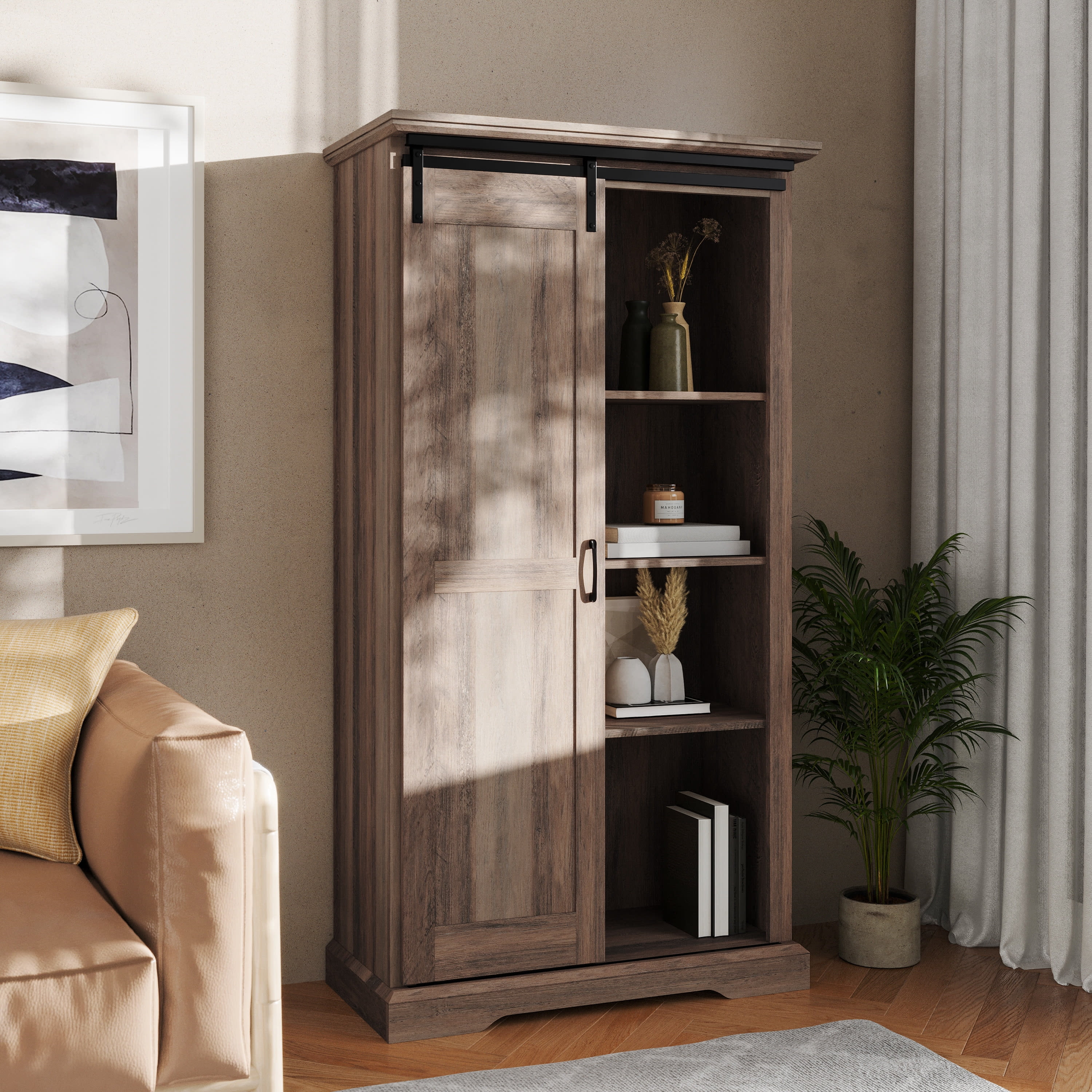 BizChair 36" Wide Rustic Farmhouse Storage Bookcase with