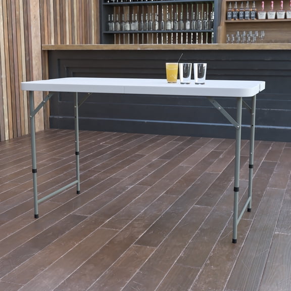 BizChair 4-Foot Height Adjustable Bi-Fold Granite White Plastic Folding Table