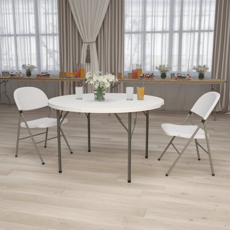 BizChair 4-Foot Round Granite White Plastic Folding Table