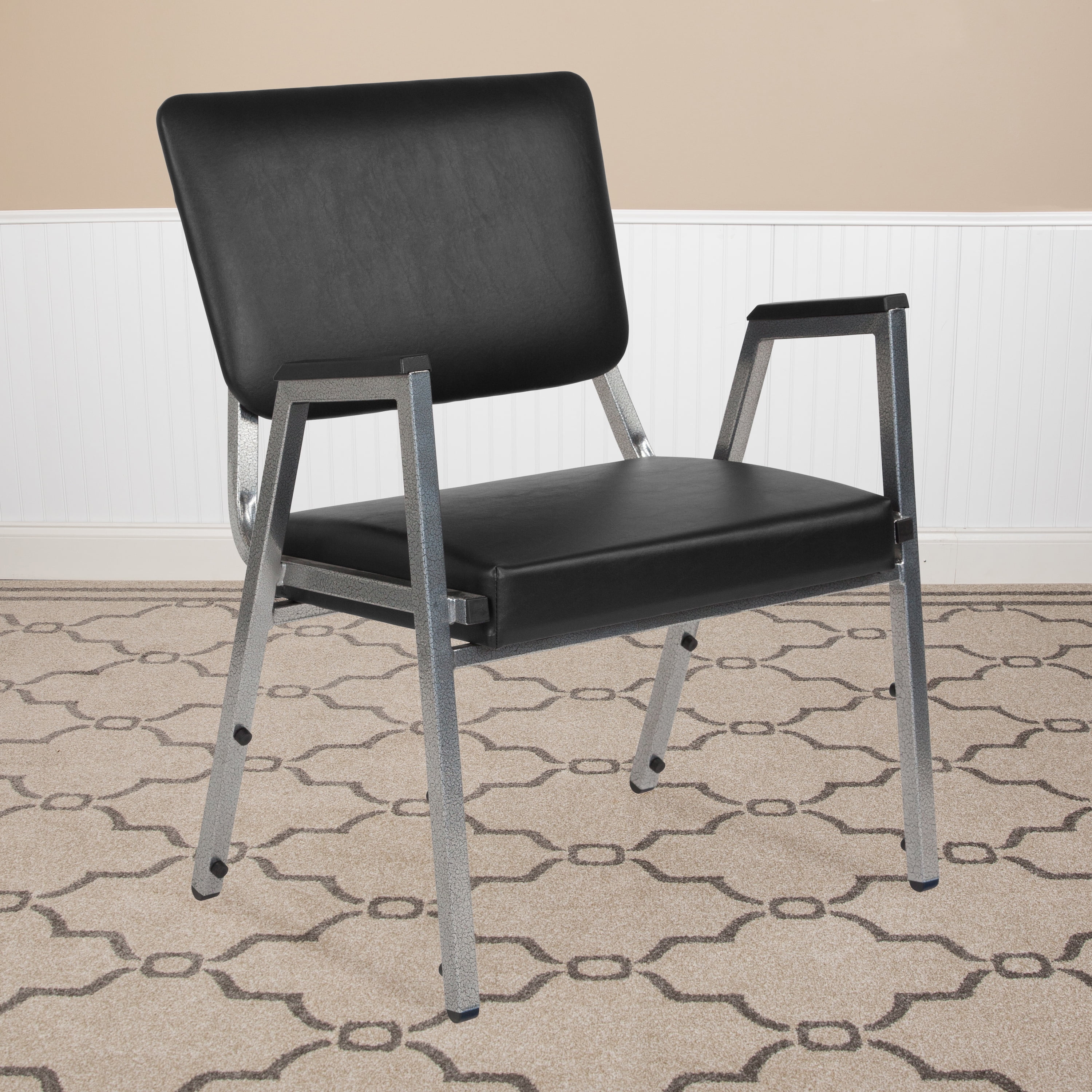 BizChair 4 Pack 1000 lb. Rated Black Antimicrobial Vinyl Bariatric Medical Reception Arm Chair with Panel Back