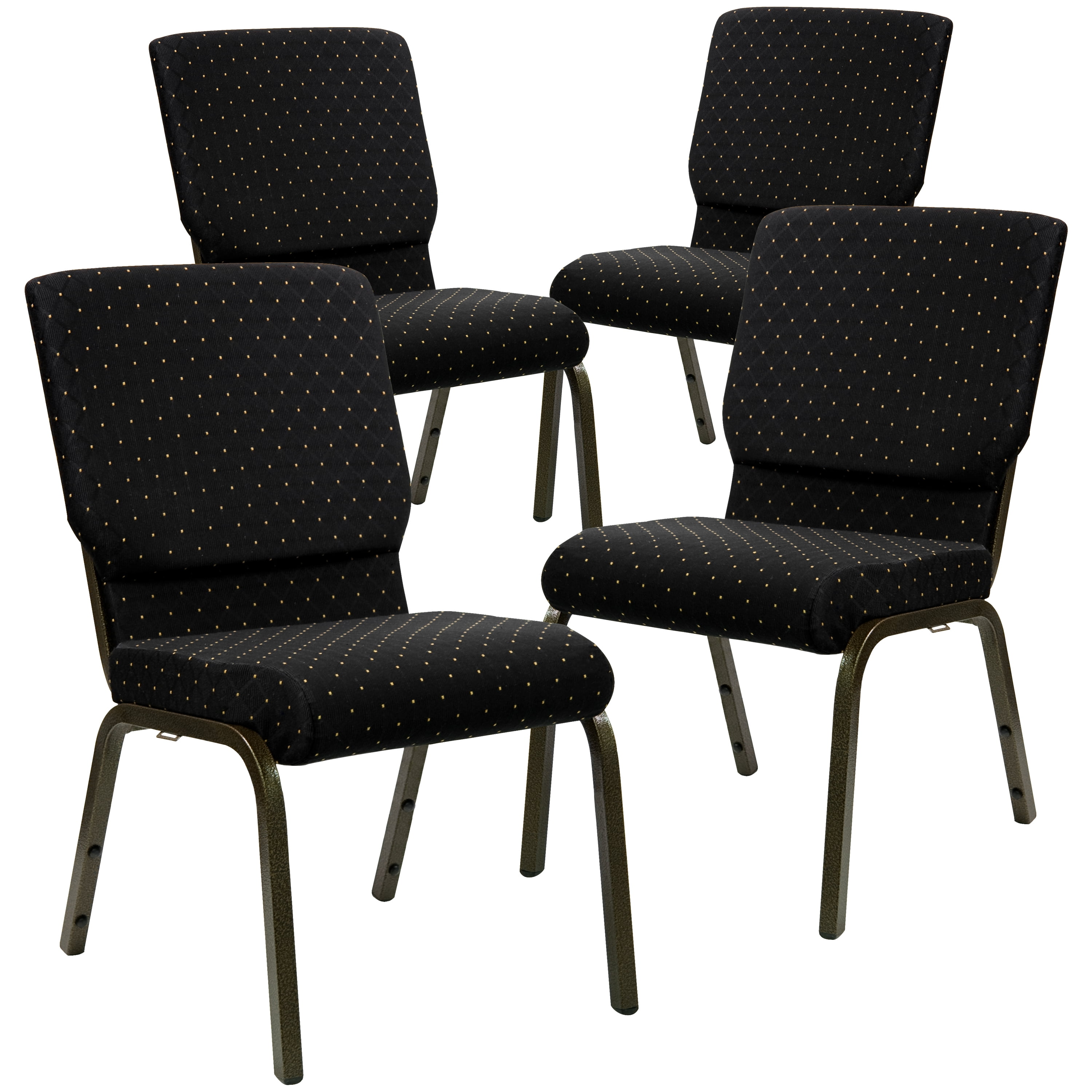 BizChair 4 Pack 18.5''W Stacking Church Chair in Black Dot Patterned