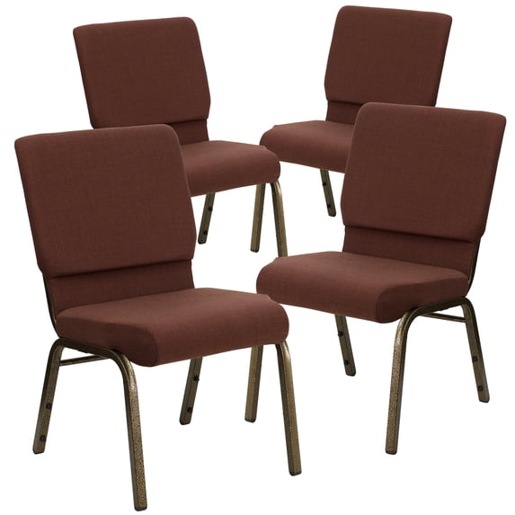 BizChair 4 Pack 18.5''W Stacking Church Chair in Brown Fabric - Gold Vein Frame