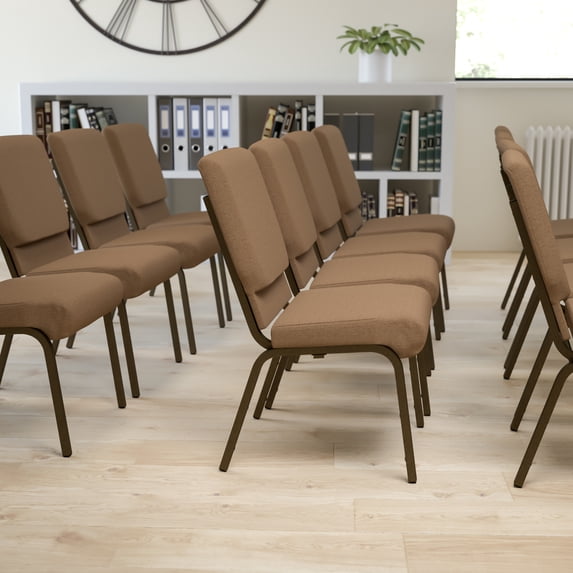 BizChair 4 Pack 18.5''W Stacking Church Chair in Brown Fabric - Gold Vein Frame