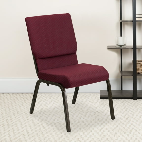 BizChair 4 Pack 18.5''W Stacking Church Chair in Burgundy Patterned Fabric - Gold Vein Frame