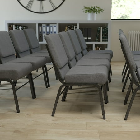 BizChair 4 Pack 21''W Church Chair in Gray Fabric with Book Rack - Silver Vein Frame