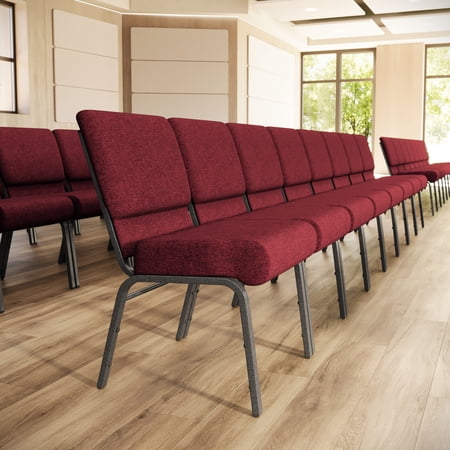BizChair 4 Pack 21''W Stacking Church Chair in Crimson Fabric - Silver Vein Frame