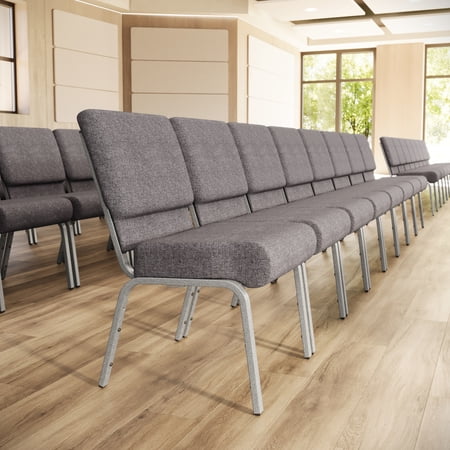 BizChair 4 Pack 21''W Stacking Church Chair in Gray Fabric - Silver Vein Frame