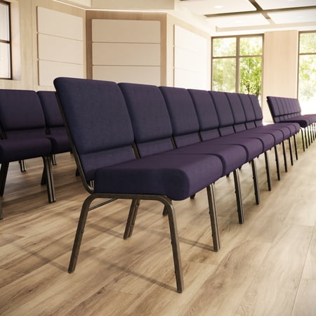 BizChair 4 Pack 21''W Stacking Church Chair in Royal Purple Fabric - Gold Vein Frame