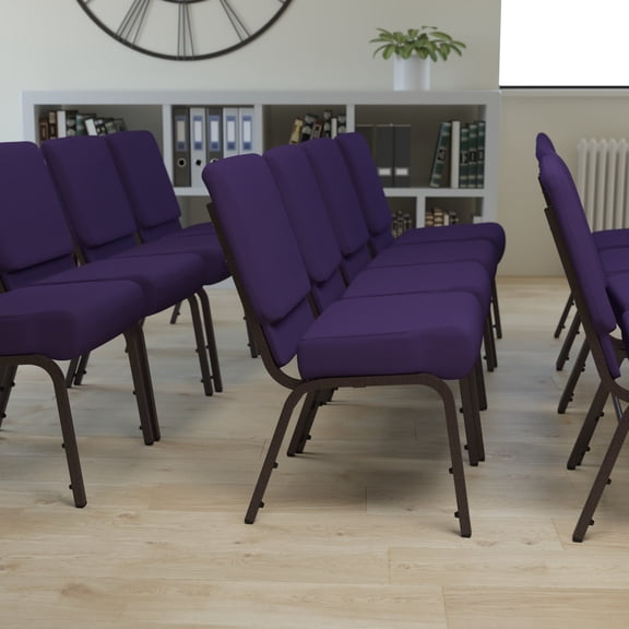 BizChair 4 Pack 21''W Stacking Church Chair in Royal Purple Fabric - Gold Vein Frame
