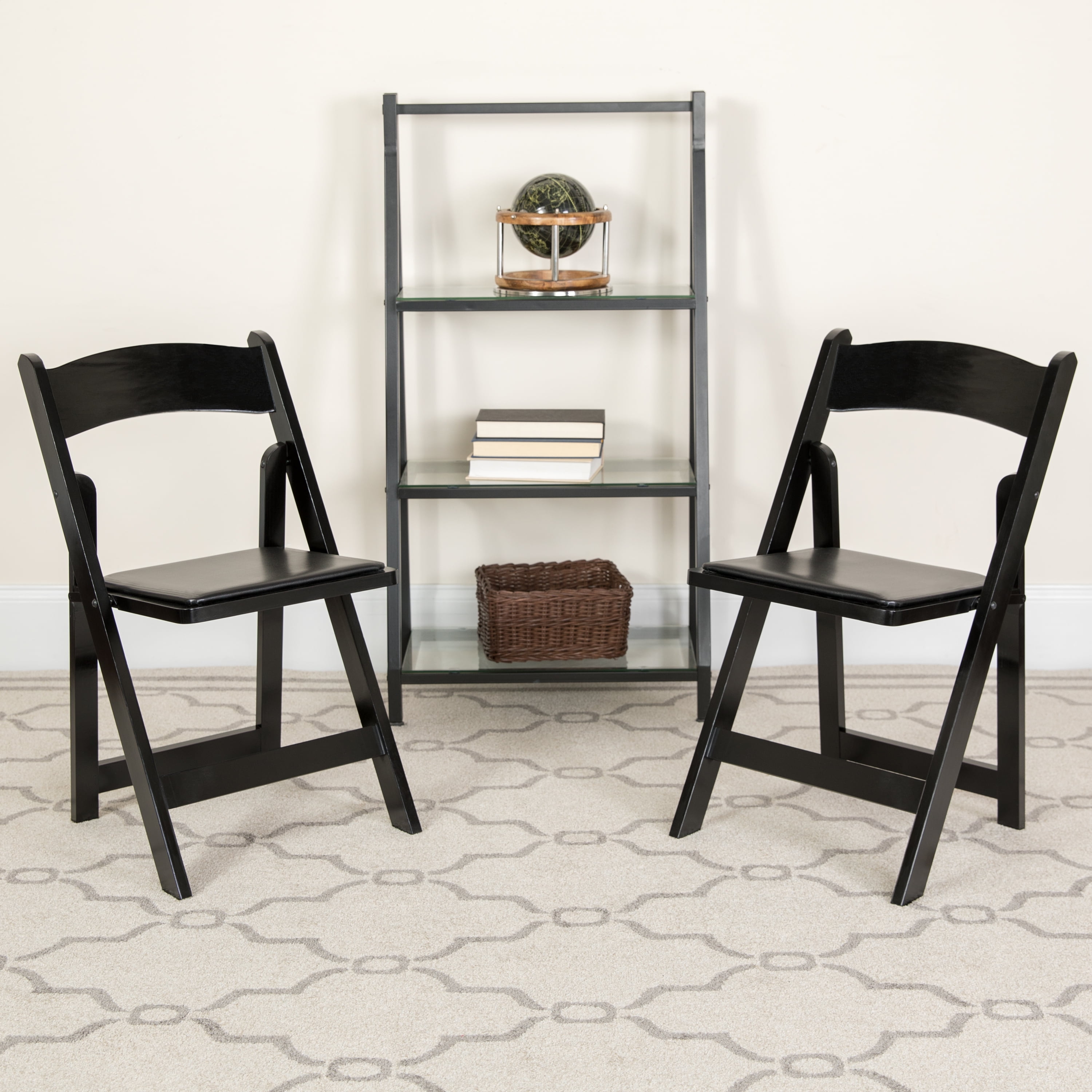 BizChair 4 Pack Black Wood Folding Chair with Vinyl Padded Seat ...