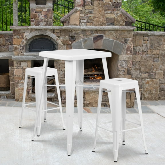 BizChair 4 Pack Commercial Grade 30" High Backless White Metal Indoor-Outdoor Barstool with Square Seat