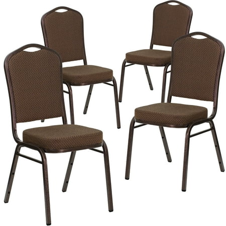 BizChair 4 Pack Crown Back Stacking Banquet Chair in Brown Patterned Fabric - Copper Vein Frame