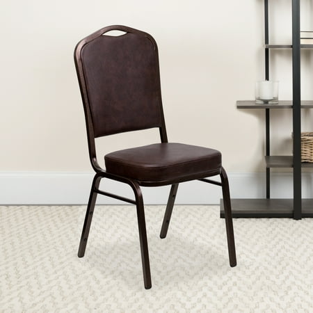 BizChair 4 Pack Crown Back Stacking Banquet Chair in Brown Vinyl - Copper Vein Frame