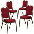 thumbnail image 1 of BizChair 4 Pack Crown Back Stacking Banquet Chair in Burgundy Fabric - Gold Vein Frame, 1 of 2