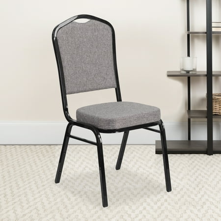 BizChair 4 Pack Crown Back Stacking Banquet Chair in Gray Fabric - Black Frame