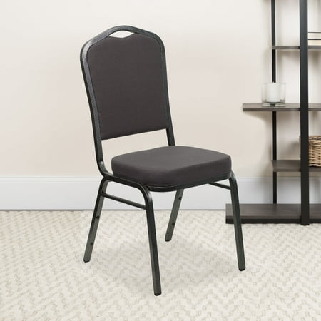 BizChair 4 Pack Crown Back Stacking Banquet Chair in Gray Fabric - Silver Vein Frame