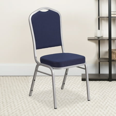 BizChair 4 Pack Crown Back Stacking Banquet Chair in Navy Fabric - Silver Frame